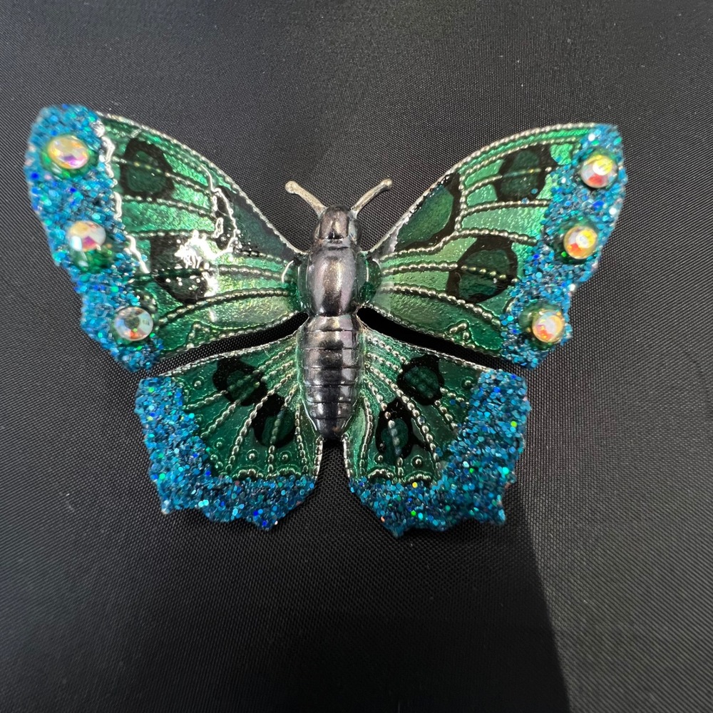 Fairycore Butterfly Enamel Brooch Glitter Rhinestone Cottagecore Whimsical
